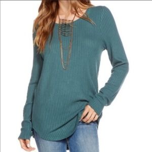 Chaser waffle knit dark teal relaxed long sleeve henley lounge t-shirt top Sz S